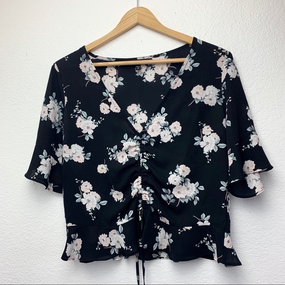 Express Crop Black Floral Blouse Size Small - Picture 5 of 5